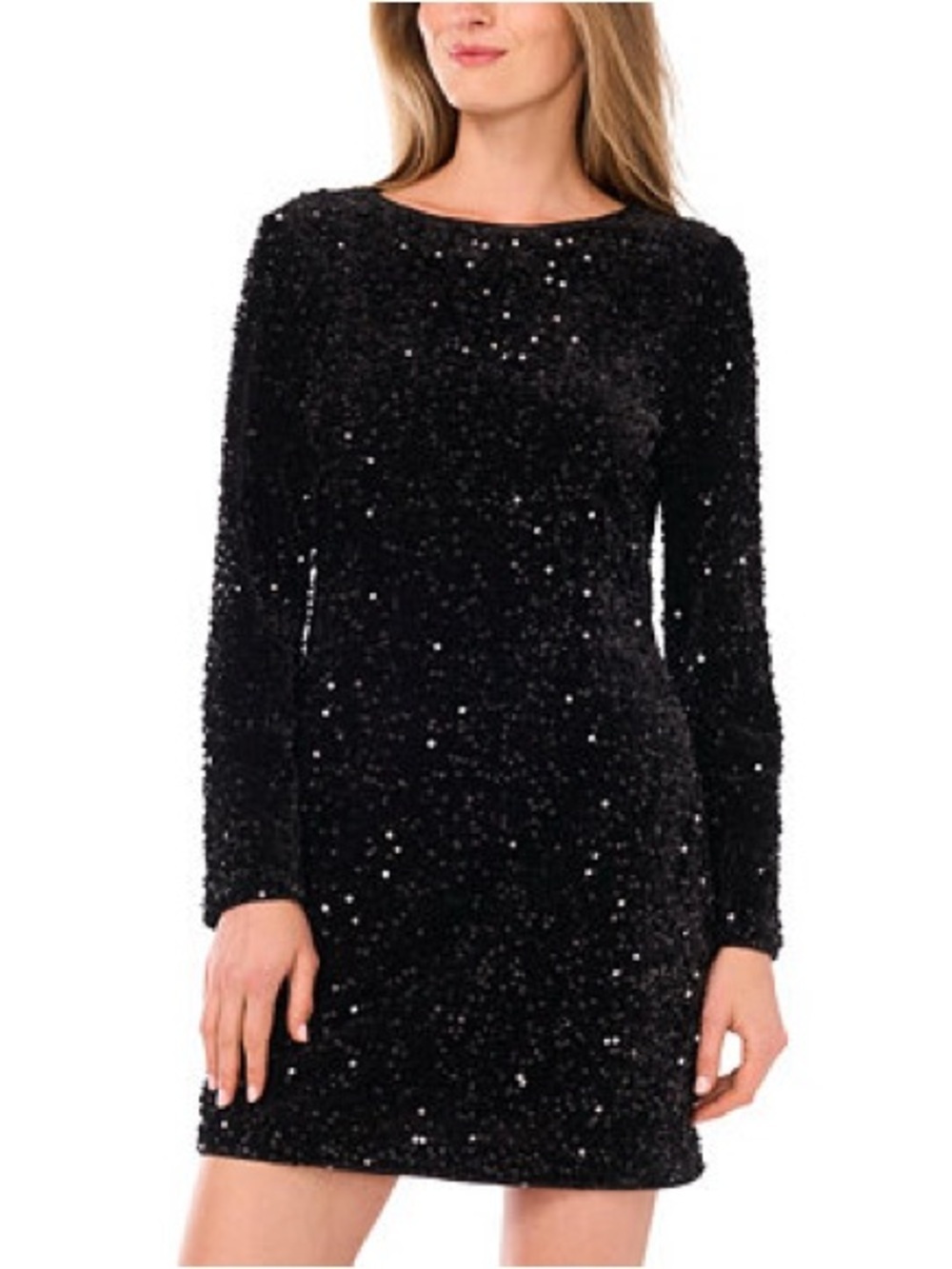 NWT CeCe black sequin long-sleeve shift dress